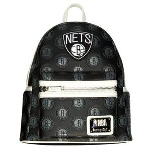 NEW Loungefly, NBA‎ Brooklyn Nets Logo Mini Backpack, Black/White NWT